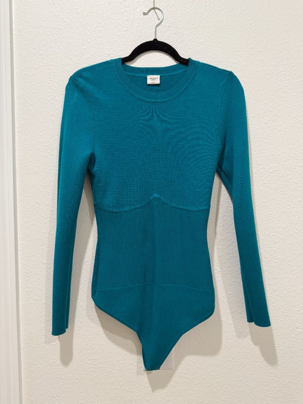 Abercrombie & Fitch Ribbed Long Sleeve Bodysuit Teal Blue Size